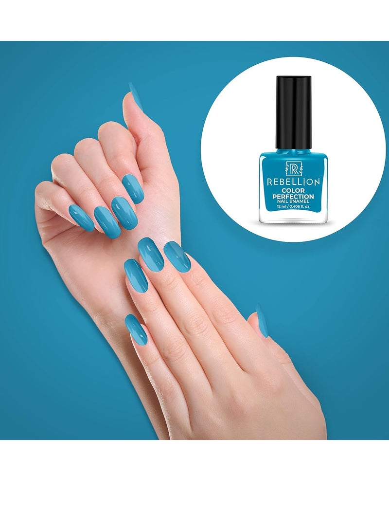 Rebellion Color Perfection Nail Enamel 12ml Cyan blue Temptress RG24 - Image 3