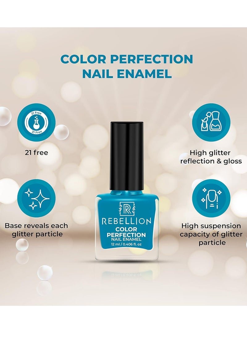 Rebellion Color Perfection Nail Enamel 12ml Cyan blue Temptress RG24 - Image 4