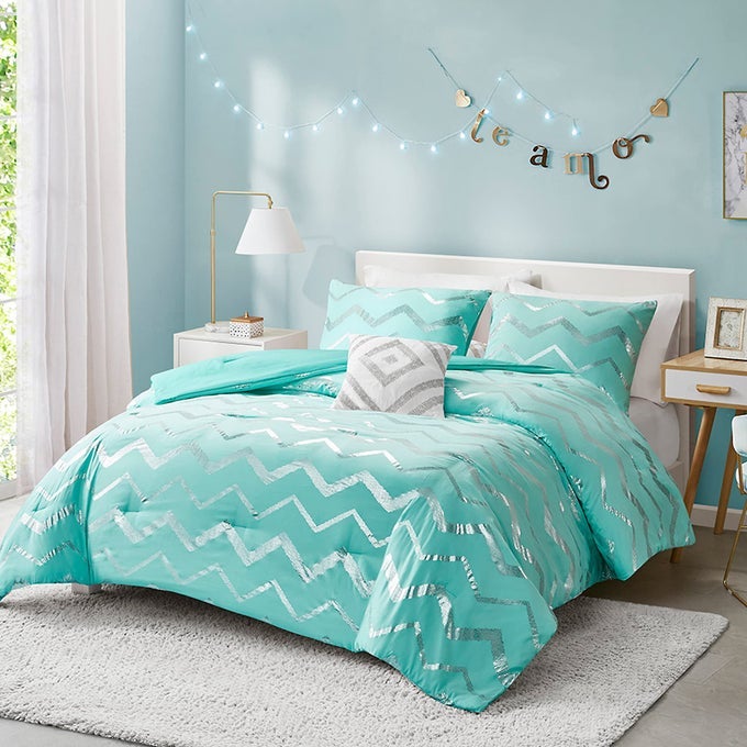 TEEN COMFORTER SETS GIRLS TURQUOISE BEDDING SET FULL SIZE FOR TEENS 4 PIECES ALL SEASONS WARM