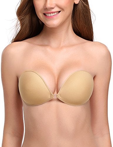 Wingslove Adhesive Bra Reusable Strapless Self Silicone Push-up Invisible Sticky Bras for Backless Dress (Beige,A) - Image 1