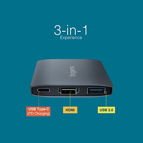 FINGERS Topnotch 3-in-1 Type-C USB Hub (1 x USB 3.0 + 1 x HD Interface + 1 x USB Type-C (PD Charging) | Super Quick Data Transfer up to 5 Gbps) - Slate Grey - Image 3