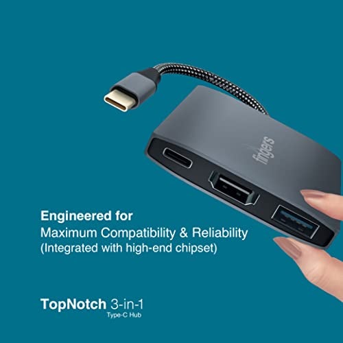 FINGERS Topnotch 3-in-1 Type-C USB Hub (1 x USB 3.0 + 1 x HD Interface + 1 x USB Type-C (PD Charging) | Super Quick Data Transfer up to 5 Gbps) - Slate Grey - Image 2