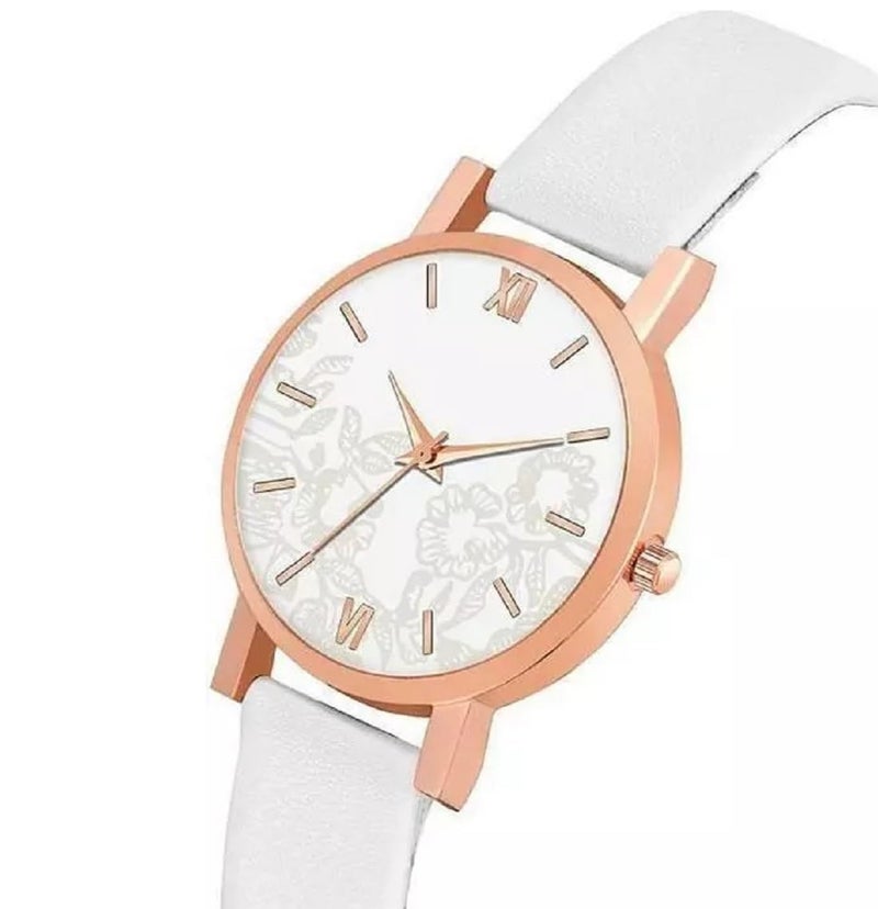 OBLETTER Elegant Rose Gold Analog Watch for Women & Girls - Stylish Floral Dial with Premium Leather Strap, Casual & Ladies Timepiece (Pack of 1) - Image 4
