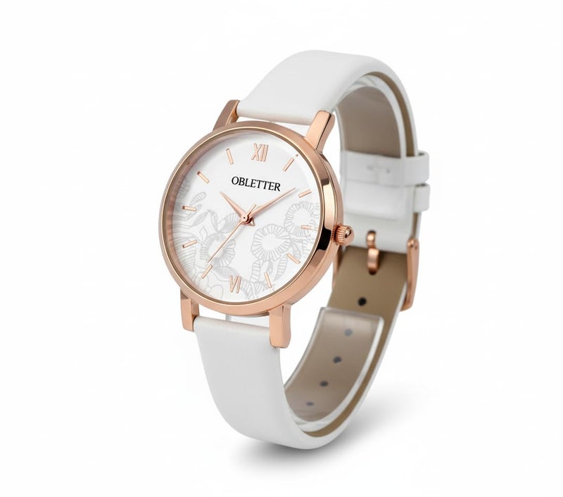 OBLETTER Elegant Rose Gold Analog Watch for Women & Girls - Stylish Floral Dial with Premium Leather Strap, Casual & Ladies Timepiece (Pack of 1) - Image 1
