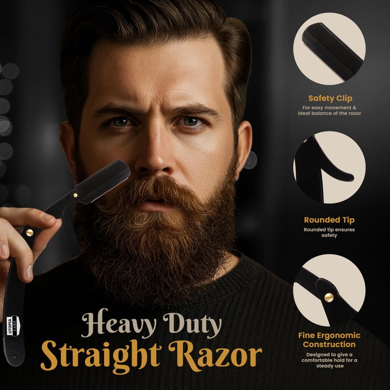 Utopia Care Professional Straight Razor for Men, Barber Straight Edge Razor Safety with 100 Pack Blades, Black - Image 5