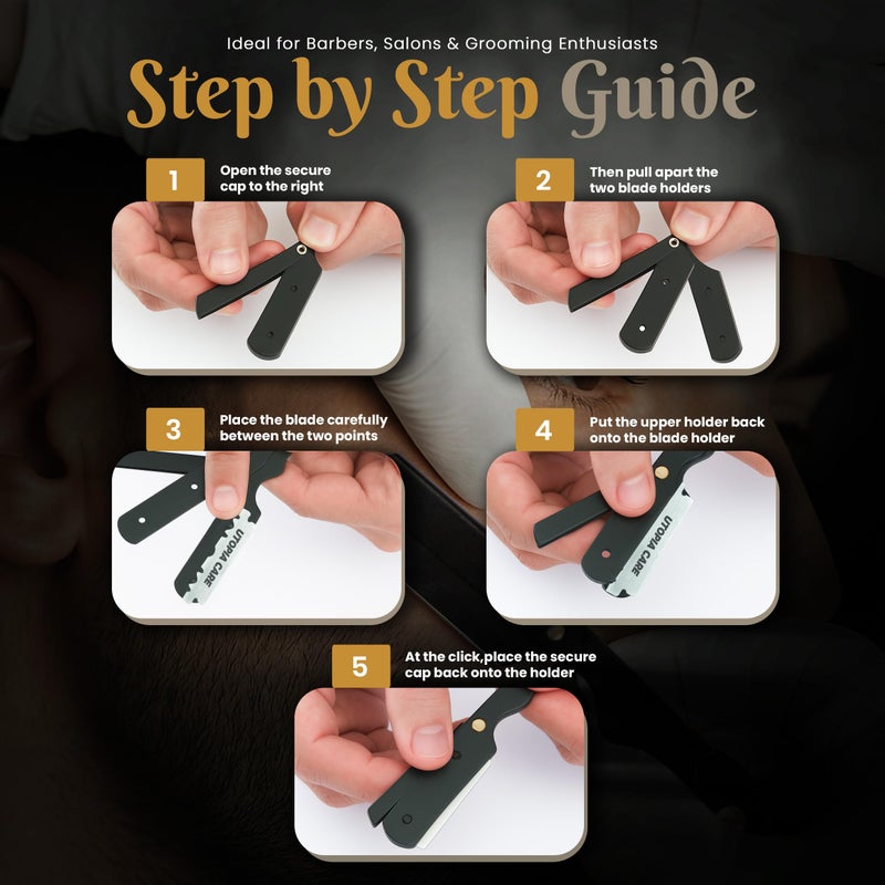Utopia Care Professional Straight Razor for Men, Barber Straight Edge Razor Safety with 100 Pack Blades, Black - Image 4