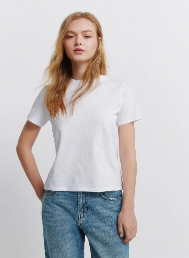 Polka-dot short sleeve round neck straight T-shirt