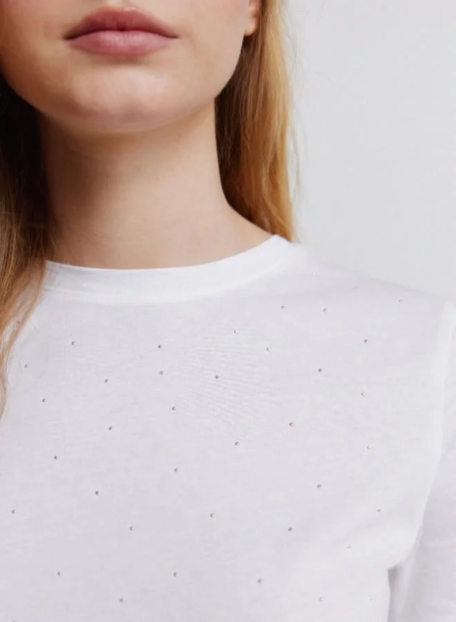 Springfield  Polka-dot short sleeve round neck straight T-shirt for Women | Best Price UAE