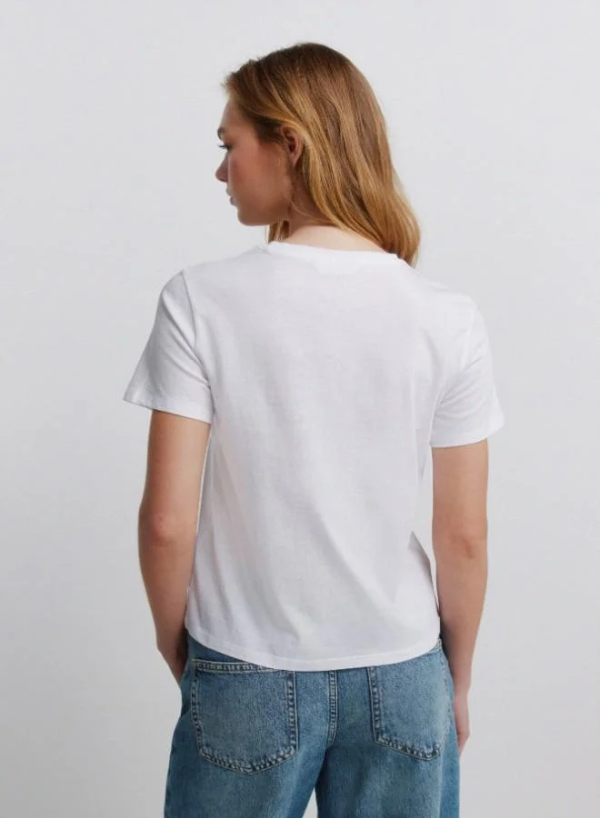 Springfield  Polka-dot short sleeve round neck straight T-shirt for Women | Best Price UAE