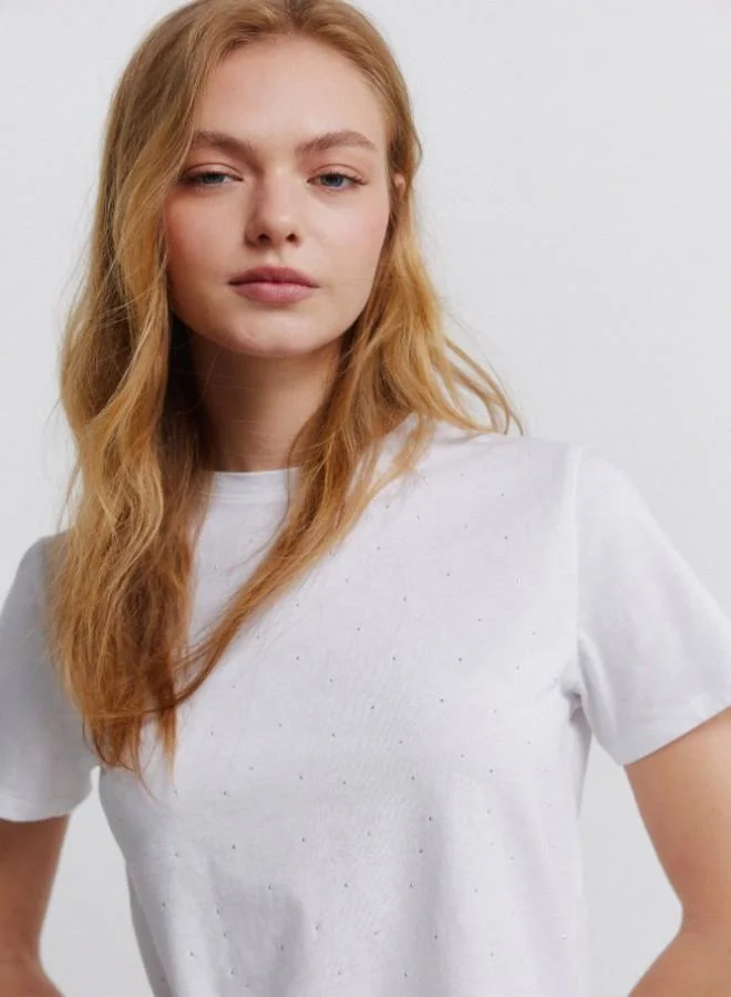 Springfield  Polka-dot short sleeve round neck straight T-shirt for Women | Best Price UAE