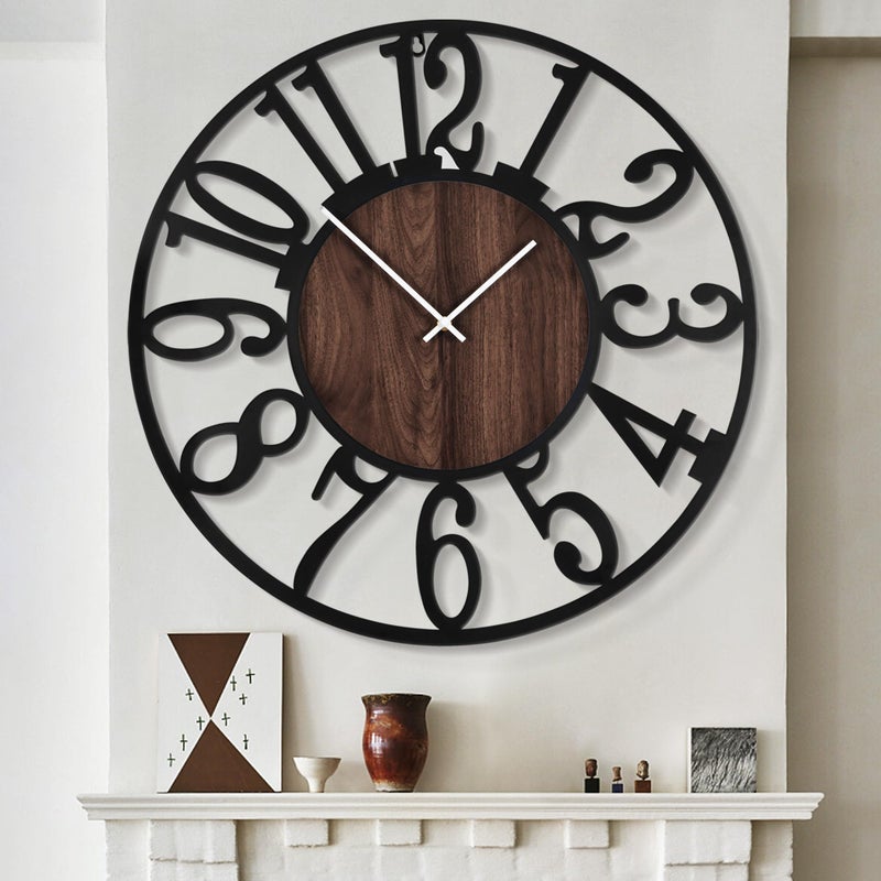 LEIKE Extra Large Wall ClocksSilent Little TickingBattery Operated Vintage Round Modern Wood Wall Clock for Living Room BedroomFarmhouseOffice Home Decor32 InchBlackArabic Number
