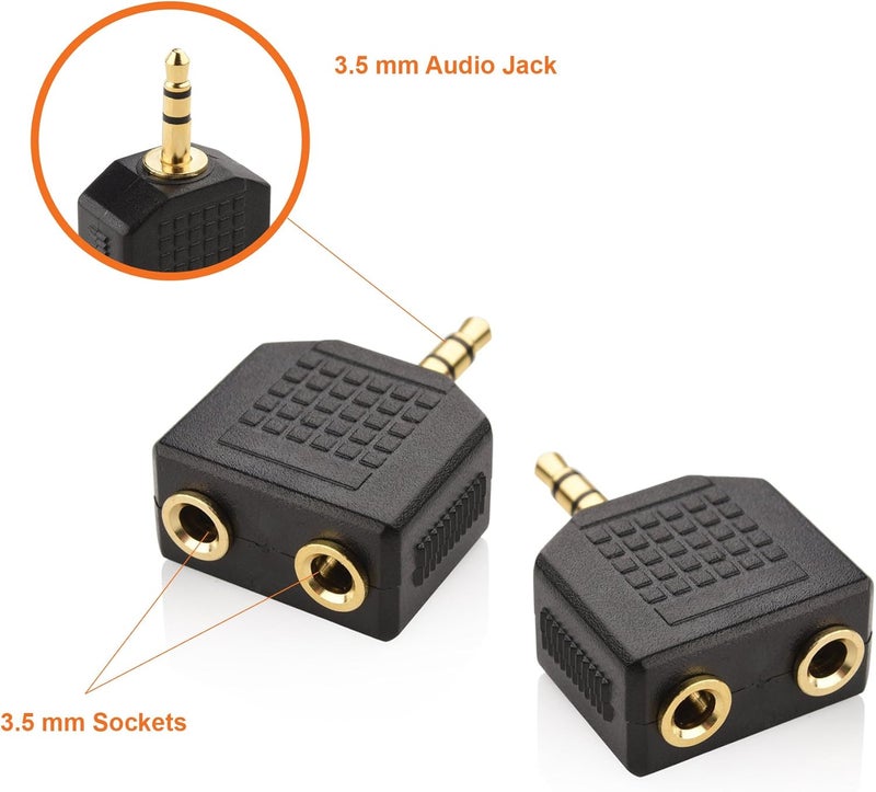 Mobi Lock 3.5mm Headphone Y Splitter (Pack of 2)| 1 Male to 2 Female Audio Jacks | Allows Two People to Listen to 1 Sound Source Media Players and Other Audio Devices with a 3.5 mm Port - Image 2