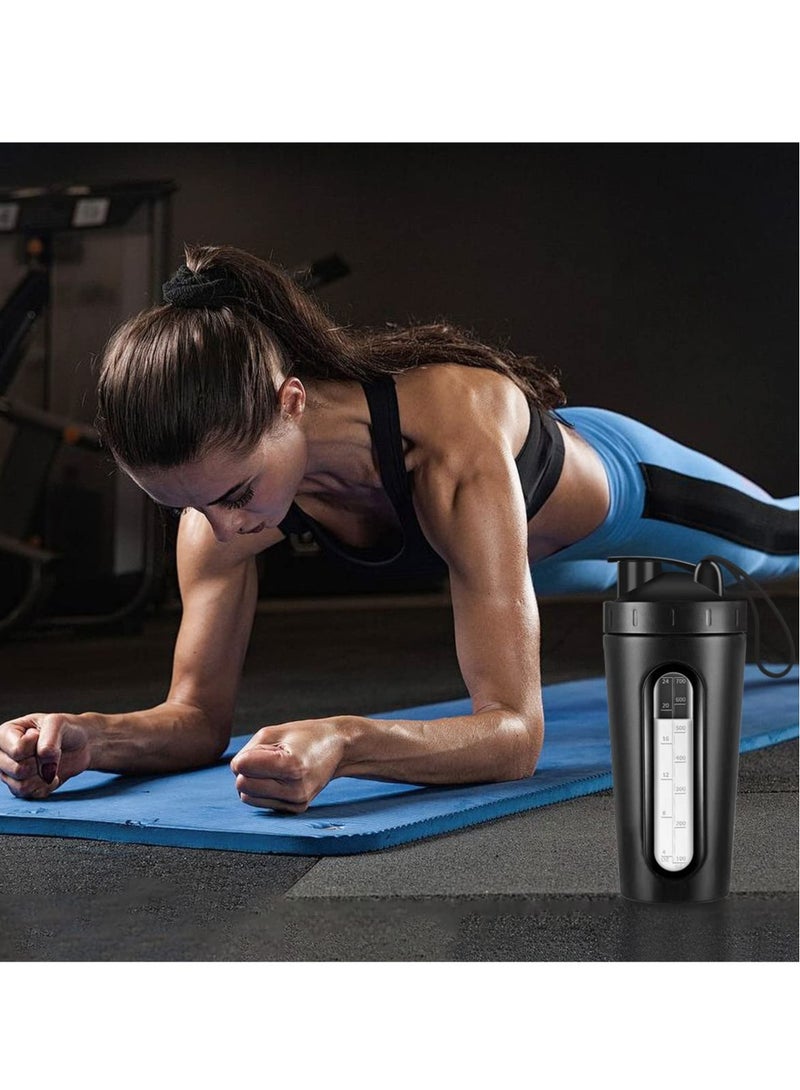 Excefore Protein Shaker Bottle, Black 28oz Shaker Bottles for Protein Mixes and Pre Workout, Visible Window, Stainless Steel Shaker Bottle Leak Proof - Image 2