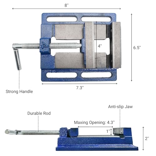 Nagpew Drill Press Vise, 4 Inch Jaw Opening Machinist Vise, Heavy Duty 45 Steel Low Profile Vise Bench Clamp for Drilling, Crafting, Modeling, Milling, Woodworking, Machinery - Image 2