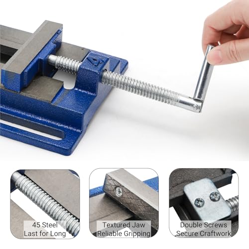 Nagpew Drill Press Vise, 4 Inch Jaw Opening Machinist Vise, Heavy Duty 45 Steel Low Profile Vise Bench Clamp for Drilling, Crafting, Modeling, Milling, Woodworking, Machinery - Image 3