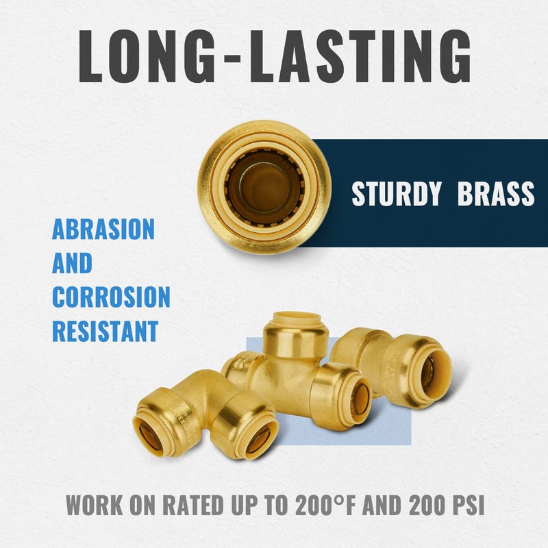 SUNGATOR Push Fittings 3/4 Inch, No Lead Brass Plumbing Fittings 3/4", Coupling(5 PCS), Elbow(5 PCS), Tee Fitting(2 PCS), 3/4 Inch Quick Fittings for Pex,Copper,CPVC, with 1 Release Tool, Pack of 12 - Image 3