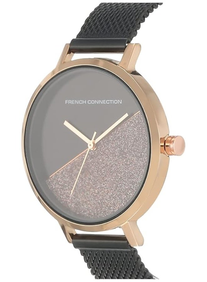 French Connection Women's Black Dial Black Stainless Steel Bracelet Analog Watch 35mm - Image 2