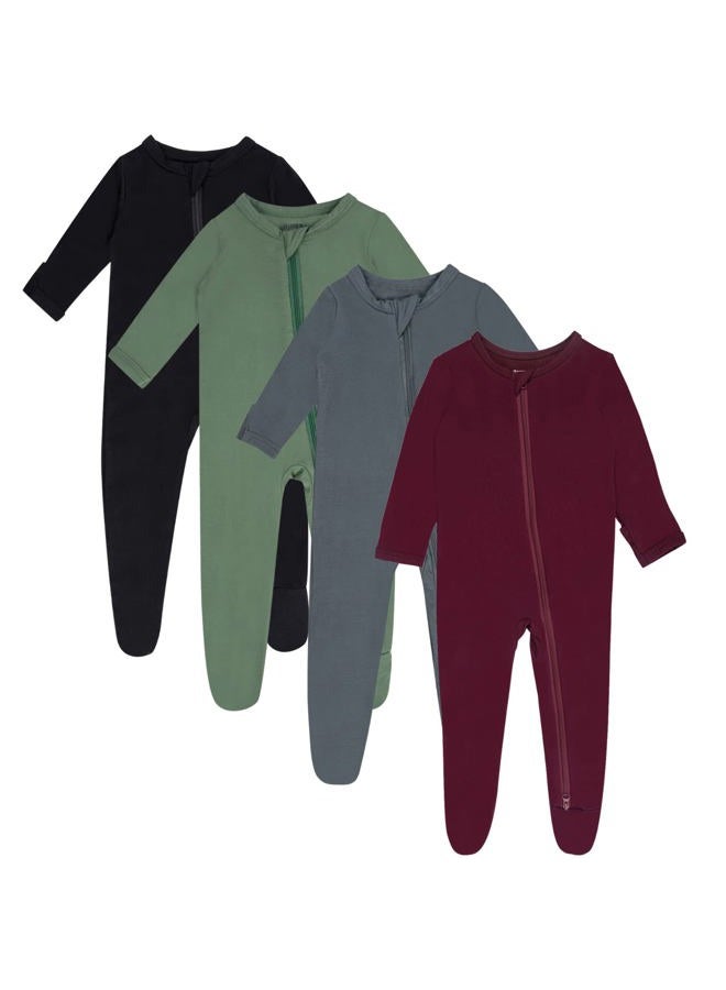 GUISBY 4-Pack Baby Boys Girls Zip-Front Sleeper Pajamas, Footed Sleep 'n Play, Black-green-sliver Grey-maroon, 0-3 Months - Image 1