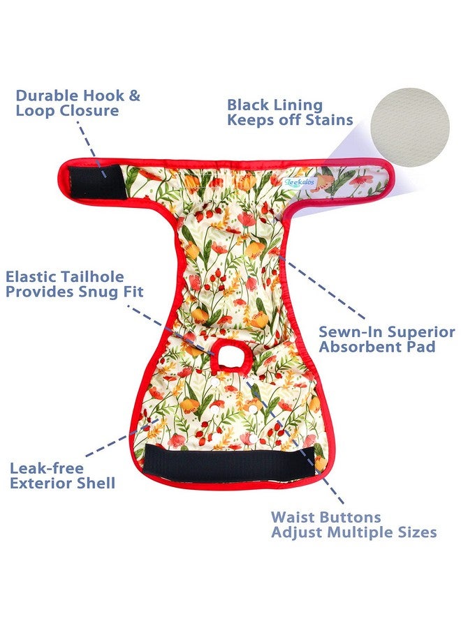 Leekalos Leekalos Reusable Washable Dog Diapers Female (3 Pack) - Highly Absorbent Doggie Diapers - Size Adjustable Puppy Diapers for Dog Period Panties (Small, Flora) - Image 3
