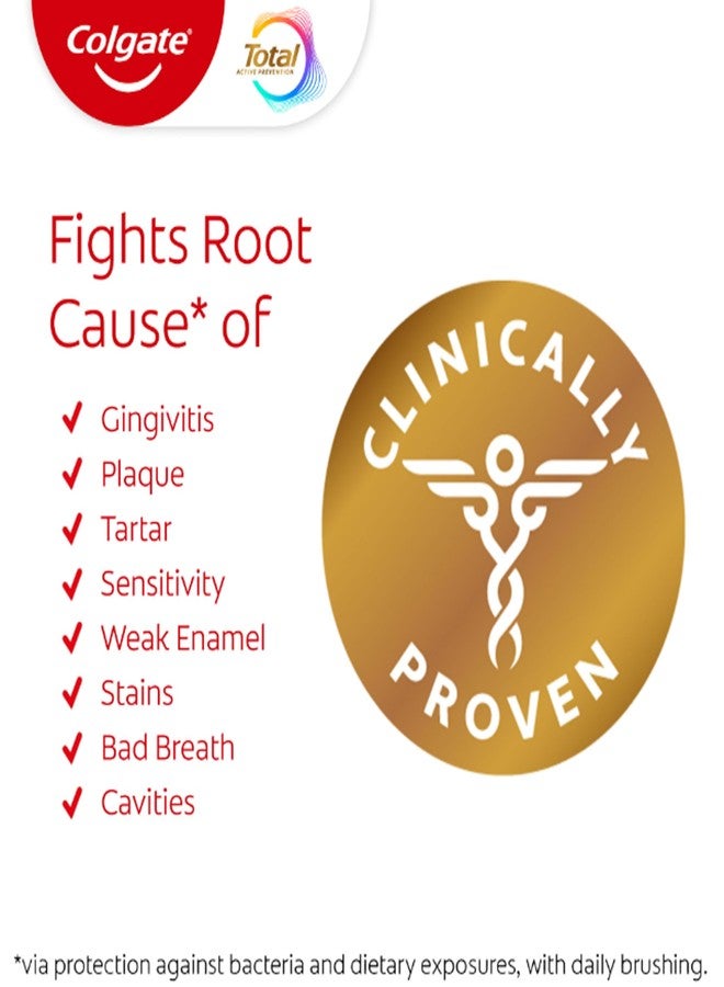 Colgate معجون أسنان كولجيت توتال أكتيف للوقاية العميقة من التسوس، معجون فلورايد مضاد للتسوس، تركيبة فلورايد مثبتة سريرياً تساعد في مكافحة بكتيريا البلاك، بنكهة النعناع، 3 عبوات، 5.1 أونصة - Image 2