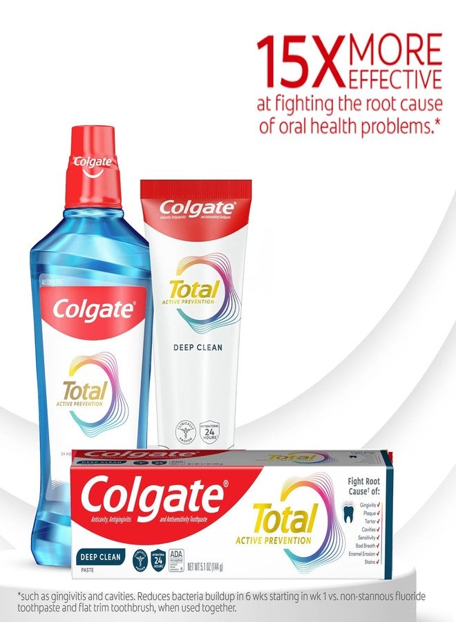 Colgate معجون أسنان كولجيت توتال أكتيف للوقاية العميقة من التسوس، معجون فلورايد مضاد للتسوس، تركيبة فلورايد مثبتة سريرياً تساعد في مكافحة بكتيريا البلاك، بنكهة النعناع، 3 عبوات، 5.1 أونصة - Image 3
