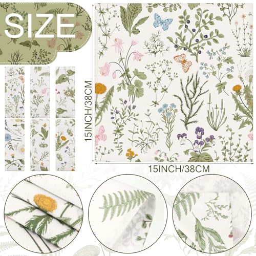 Funnymoom 24 Pcs Herbs and Wild Flowers Cloth Napkins Floral Plants Reusable Napkins Country French Toile Dinner Soft Absorbent for Summer Holiday Party - Image 3