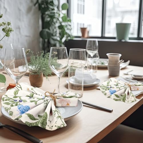 Funnymoom 24 Pcs Herbs and Wild Flowers Cloth Napkins Floral Plants Reusable Napkins Country French Toile Dinner Soft Absorbent for Summer Holiday Party - Image 4