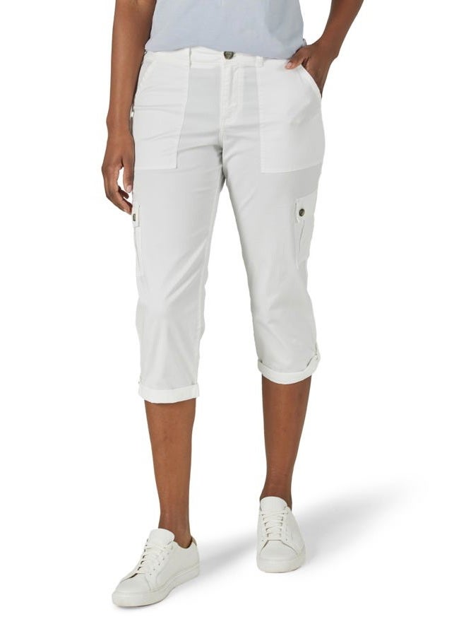 LEE Women's Flex-to-go Mid-Rise Relaxed Fit Cargo Capri Pant, White, 12 - Image 1