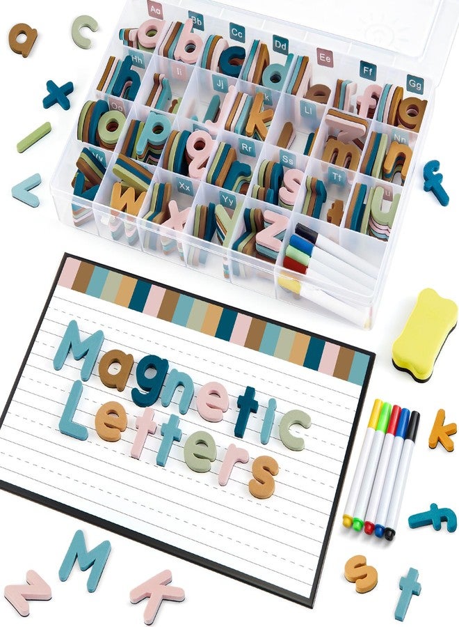 MotiMind 246 Pcs Soft Foam Magnetic Alphabet Letters Kit EVA Alphabet Learning Toys with Whiteboard and Pens Fridge Magnets for Preschool Kids Toddler Spelling and Learning (Boho Color) - Image 1