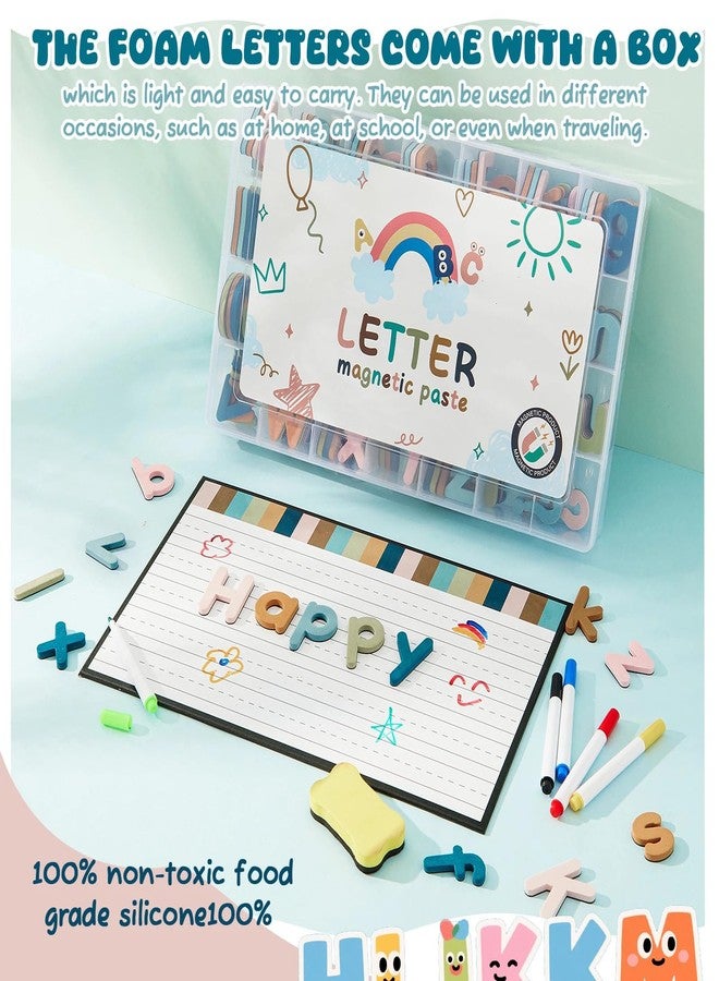 MotiMind 246 Pcs Soft Foam Magnetic Alphabet Letters Kit EVA Alphabet Learning Toys with Whiteboard and Pens Fridge Magnets for Preschool Kids Toddler Spelling and Learning (Boho Color) - Image 4