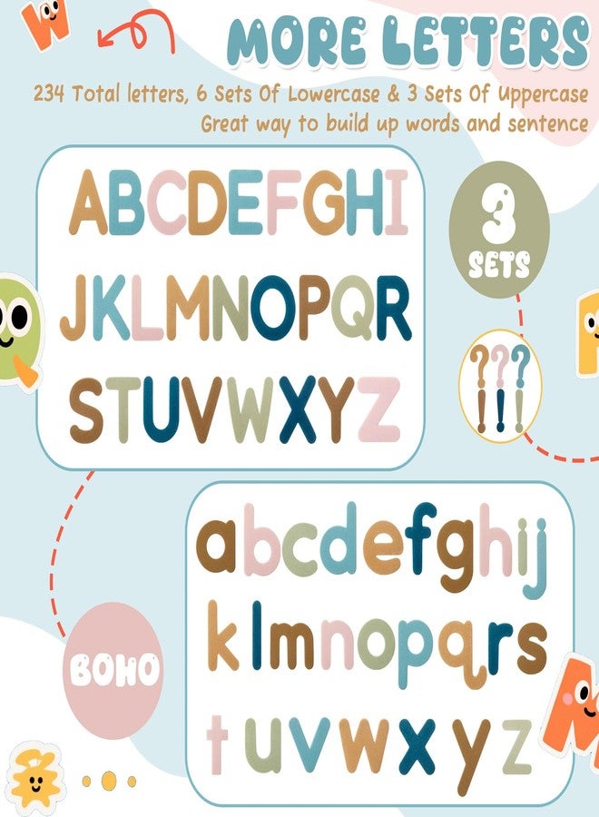 MotiMind 246 Pcs Soft Foam Magnetic Alphabet Letters Kit EVA Alphabet Learning Toys with Whiteboard and Pens Fridge Magnets for Preschool Kids Toddler Spelling and Learning (Boho Color) - Image 3