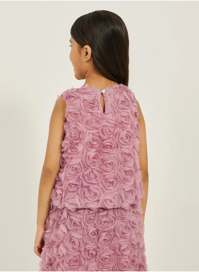 Styli Floral Applique Sleeveless Top with Button Closure