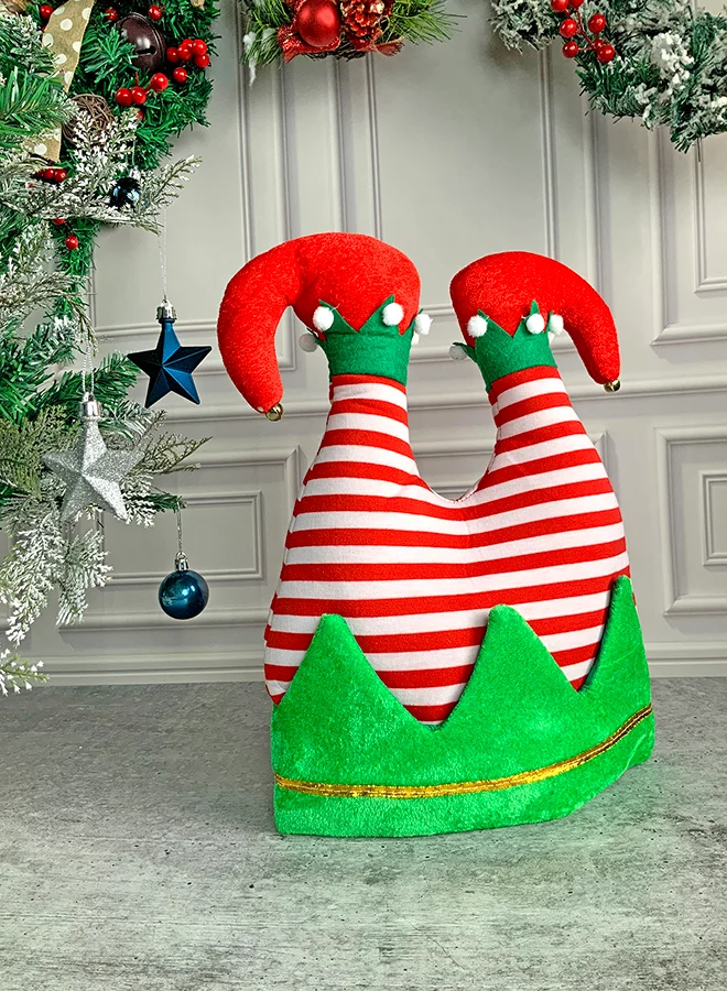 ليتل سربرايز بوكس قبعة حفلة عيد الميلاد من القطيفة بتصميم أرجل قزم مقلوبة ثلاثية الأبعاد ومفاجأة صغيرة