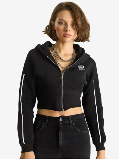 Bianco Lucci LUCCI Zipper Collar Fitted Crop Sweatshirt