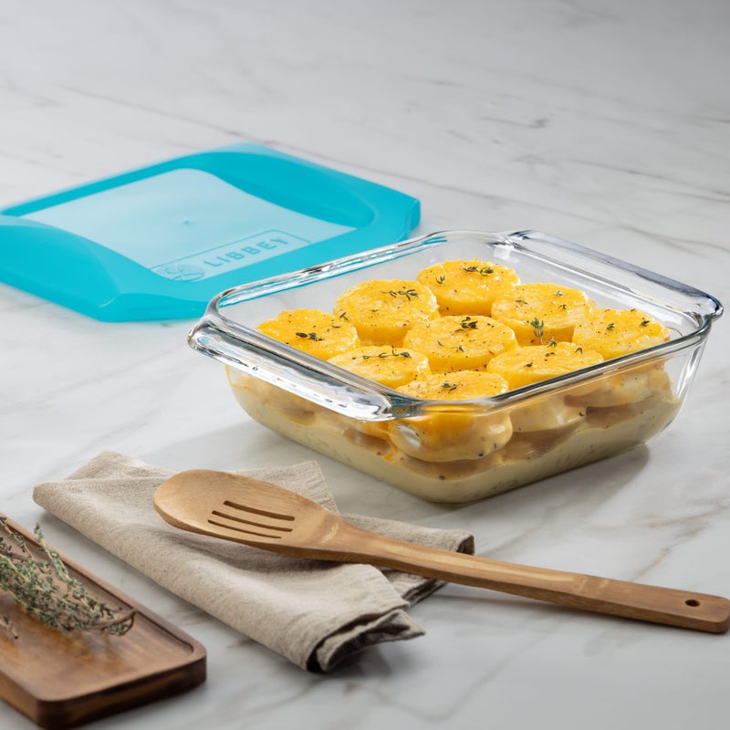 Libbey Bakerâ€™s Premium 8x8 Inch Glass Baking Dish Set of 2 with Lids, Stackable Bakeware with GreatGrip Handles, Durable Covered Square Dishes - Image 2