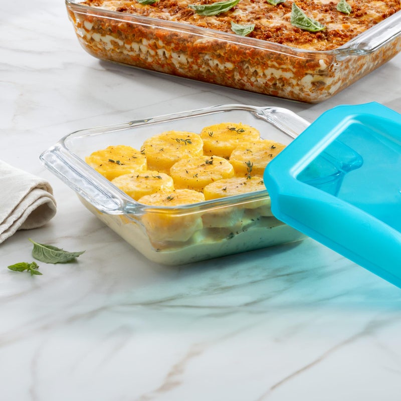 Libbey Bakerâ€™s Premium 8x8 Inch Glass Baking Dish Set of 2 with Lids, Stackable Bakeware with GreatGrip Handles, Durable Covered Square Dishes - Image 3