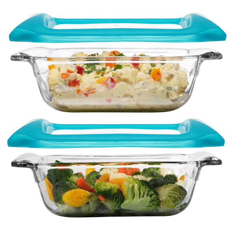 Libbey Bakerâ€™s Premium 8x8 Inch Glass Baking Dish Set of 2 with Lids, Stackable Bakeware with GreatGrip Handles, Durable Covered Square Dishes - Image 1