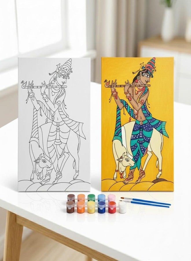 HOBBY INDIA Canvas Painting Board Kit for Kids & Adults | DIY Art & Craft Gift for Boys & Girls | Pre-Designed Indian Handmade Art | Home, Bedroom, Living Room & Office Décor (12 x 9 Inch) (S.K.F) - Image 1