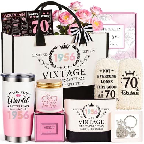 Giftota 70th Birthday Gifts for Women, Vintage 1956 Happy 70th Birthday Gifts Basket for Women Unique Gift Ideas for 70 Year Old Female, Mom, Wife, Grandma, Sister, Funny Bthday Gift Turning 70 Year Old - Image 1