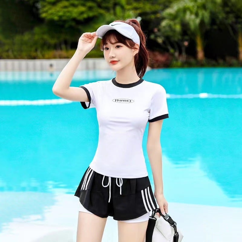 Generic Split Swimsuit Slimming Cover Belly Sporty Two-Piece 6661 White  - Image 5