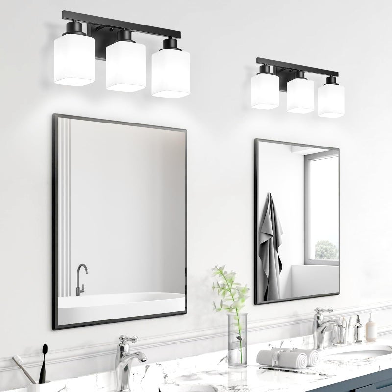 DIKAIDA 3-Light Bathroom Vanity Light,Modern Matte Black Bathroom Light Fixtures with Square Frosted Glass,Wall Sconces Lighting fixtures Over Mirror Restroom, Living Room Hallway - Image 5