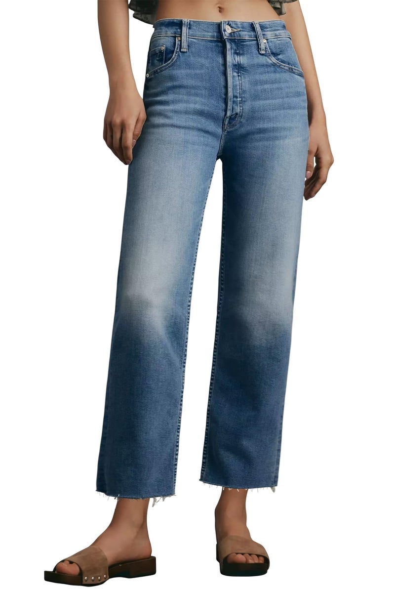 Allimy Jeans for Women Capri High Waisted Straight Leg Stretchy Tummy Control Cropped Jeans Petite Denim Pants Trendy Size 12 Blue - Image 1