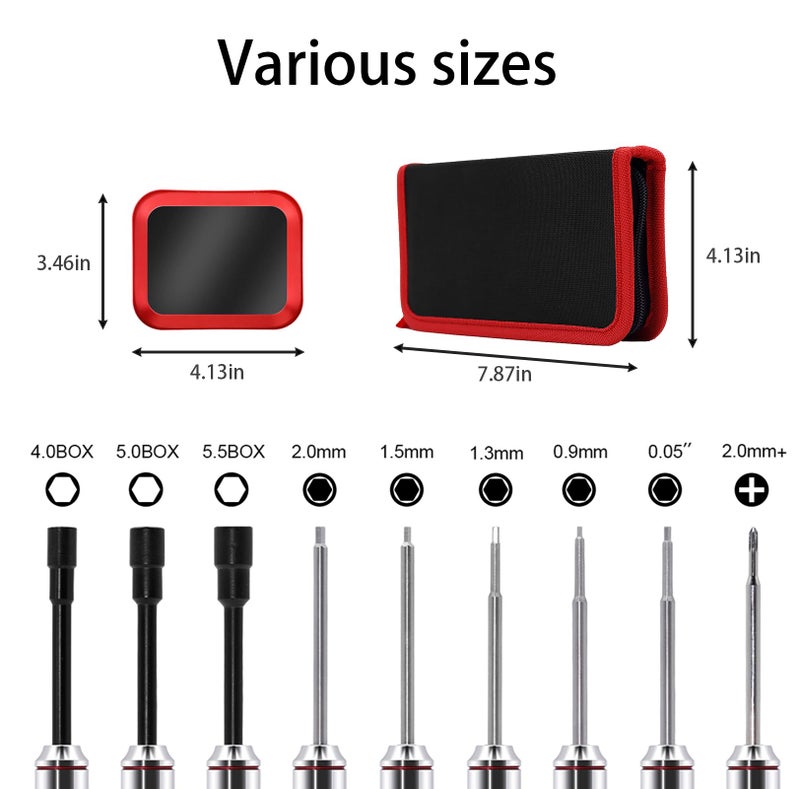 DULIWO 12Pcs Short Handle RC Tool Kit w/Quick Change Hex/Phillips/Flat Nut Drivers & Pliers for 1/18 1/24 Micro Crawler - SCX24, TRX4M, Axial, Traxxas, Losi Mini-T 2.0, FMS (Red) - Image 3