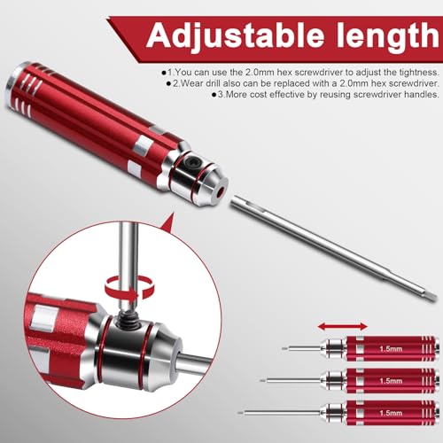 DULIWO 12Pcs Short Handle RC Tool Kit w/Quick Change Hex/Phillips/Flat Nut Drivers & Pliers for 1/18 1/24 Micro Crawler - SCX24, TRX4M, Axial, Traxxas, Losi Mini-T 2.0, FMS (Red) - Image 4