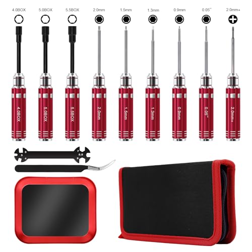 DULIWO 12Pcs Short Handle RC Tool Kit w/Quick Change Hex/Phillips/Flat Nut Drivers & Pliers for 1/18 1/24 Micro Crawler - SCX24, TRX4M, Axial, Traxxas, Losi Mini-T 2.0, FMS (Red) - Image 1