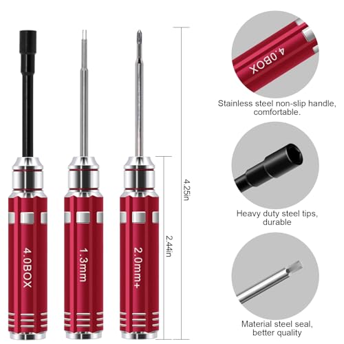 DULIWO 12Pcs Short Handle RC Tool Kit w/Quick Change Hex/Phillips/Flat Nut Drivers & Pliers for 1/18 1/24 Micro Crawler - SCX24, TRX4M, Axial, Traxxas, Losi Mini-T 2.0, FMS (Red) - Image 2