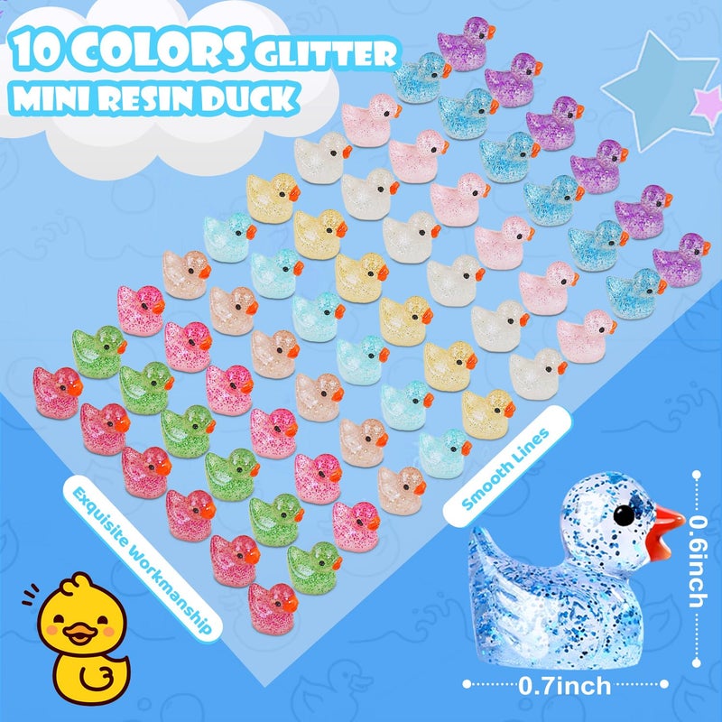 Babelshar 100pcs Mini Colorful Glitter Resin Ducks, Tiny Resin Duck Miniature Animals Bulk, Outdoor Small Plastic Figurines for Miniature Garden Statues Landscape Aquarium Potted Fairy Garden Home Decor - Image 3