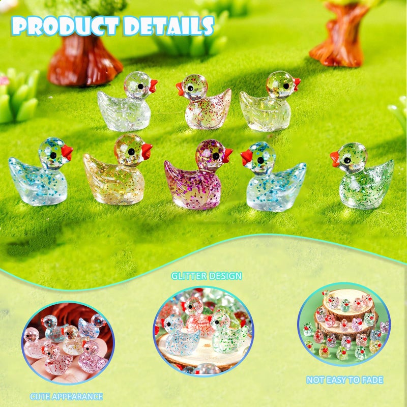 Babelshar 100pcs Mini Colorful Glitter Resin Ducks, Tiny Resin Duck Miniature Animals Bulk, Outdoor Small Plastic Figurines for Miniature Garden Statues Landscape Aquarium Potted Fairy Garden Home Decor - Image 2