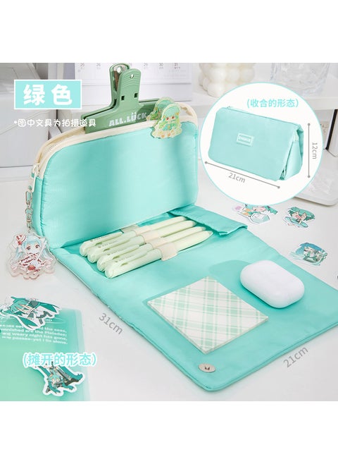 Large Capacity Stylish Transparent Pencil Case initial green