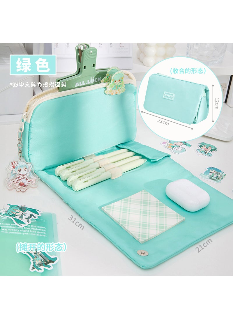 Large Capacity Stylish Transparent Pencil Case initial green